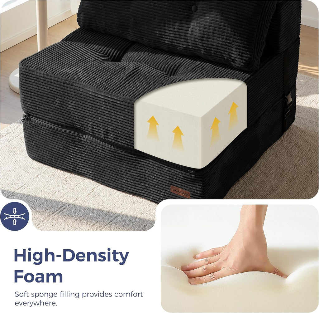 MAXYOYO Folding Sofa Bed, Convertible Sofa Bed with High-Density Support Foam, Portable 4 in 1 Fold Out Chair to Floor Lounger, Versatile Floor Couch for Living Room Bedroom, Black