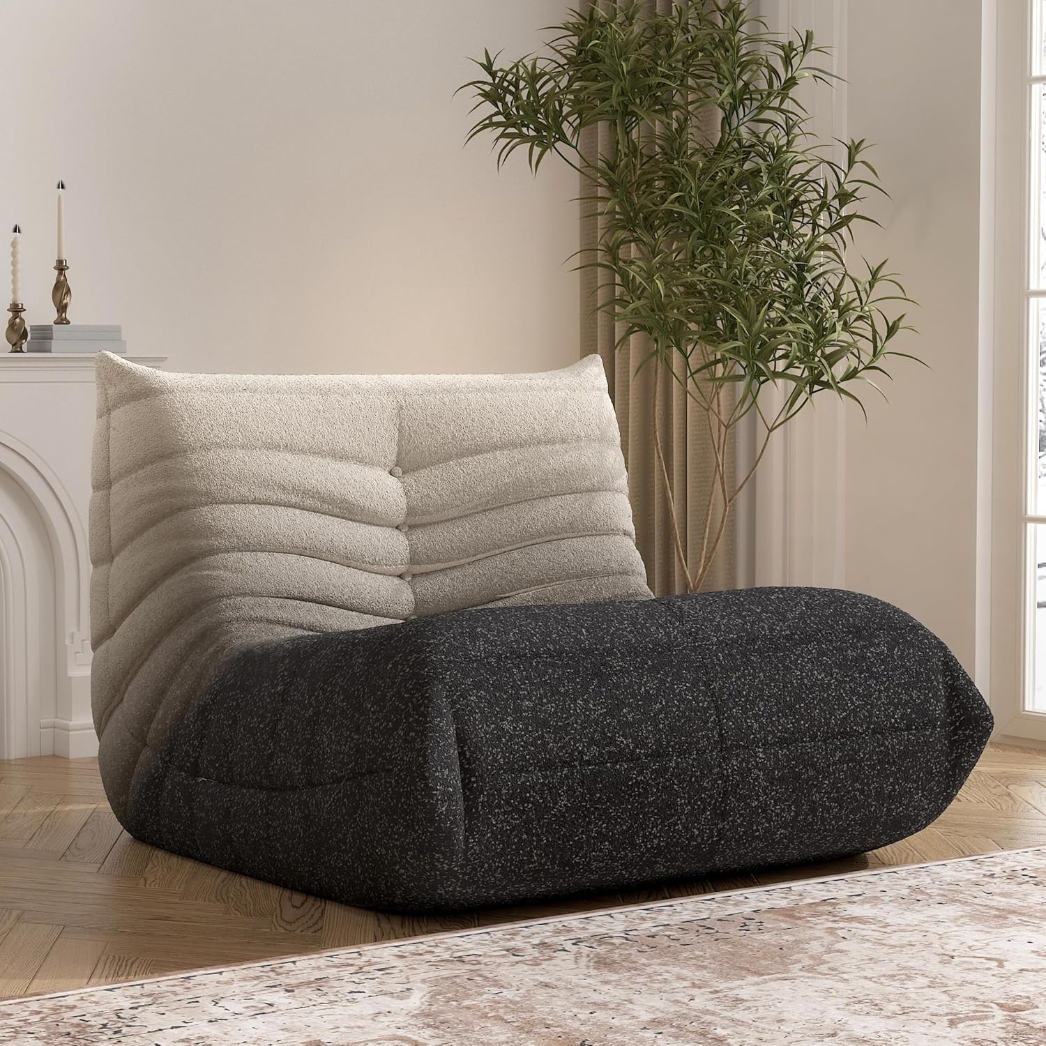 Fireside Bean Bag Sofa - Large Bean Bag Chair for Adults & Teens, High Density Comfortable Foam, Memory Foam, Black & White