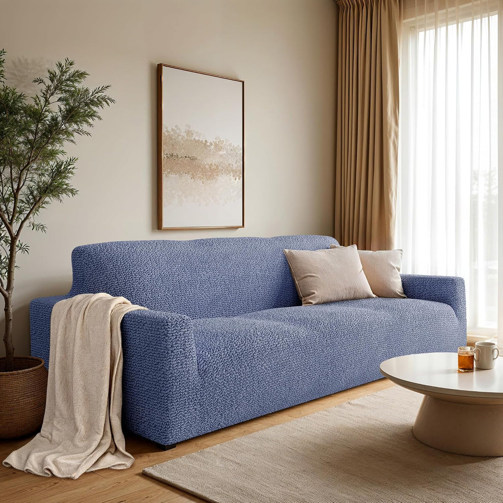 PAULATO BY GA.I.CO. Stretch Sofa Slipcover 1-Piece Elastic Couch Covers for 3-Seater & 4-Seater Sofa Loveseat Armchair Non-Slip Cover Machine Washable Protector – Blue (64'-85' Wide)