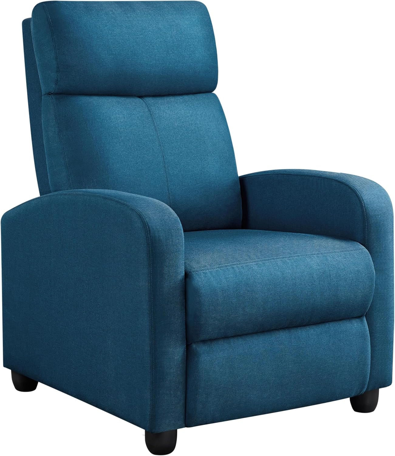 Yaheetech Recliner Chair Fabric Recliner Sofa with Lumbar Support High-Density Foam & Pocket Springs, Home Theater Seating Push Back Armchair for Living Room Blue