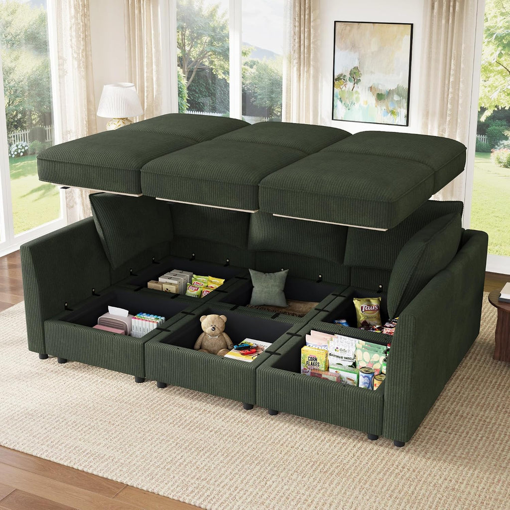 HONBAY Modular Sofa Sectional Sleeper Couch with Storage Modular Couch Convertible Couches for Living Room - Green