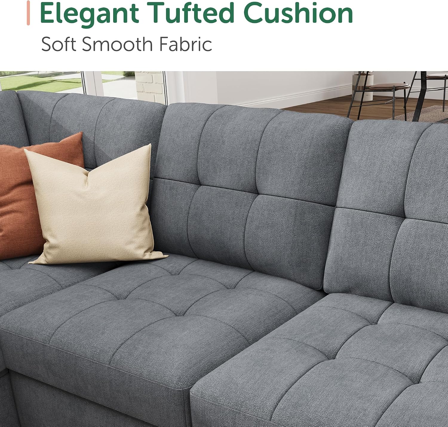 HONBAY Sectional Sleeper Sofa, Sleeper Sofa Couch with Storage Chaise, Sectional Couch with Pullout Bed for Living Room, Bluish Grey