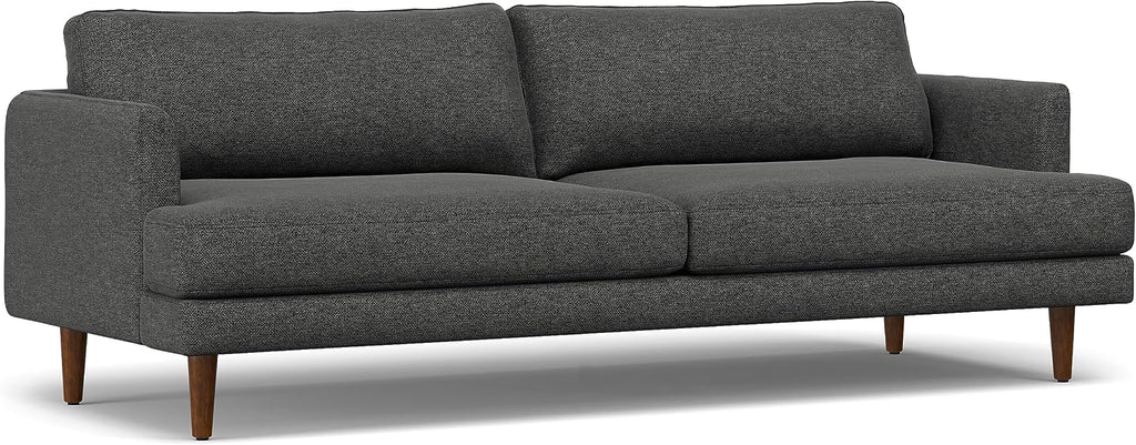 SIMPLIHOME Livingston 90-inch Wide Sofa in Charcoal Grey Woven-Blend Fabric, Handcrafted Mid-Century Modern Oversized 3-Seater Couch Sofa for Living Room or Family Room, Solid Wood Frame