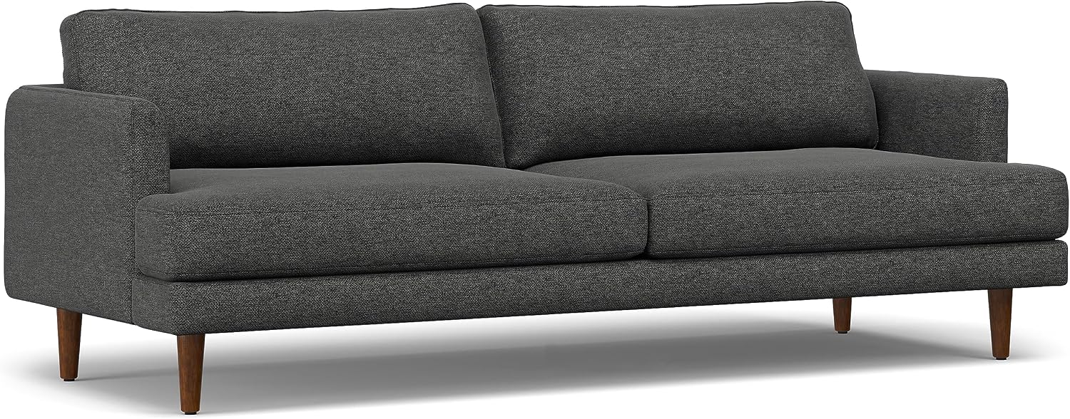 SIMPLIHOME Livingston 90-inch Wide Sofa in Charcoal Grey Woven-Blend Fabric, Handcrafted Mid-Century Modern Oversized 3-Seater Couch Sofa for Living Room or Family Room, Solid Wood Frame