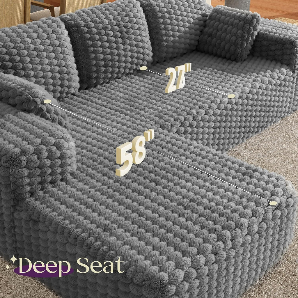 VanAcc 106'' Oversized Modular Sectional Sofa, Deep Seat Cloud Couch with Corduroy Upholstery, L Shaped Boneless Sofas, Easy No-Assembly Lounge Couches for Living Room, Grey
