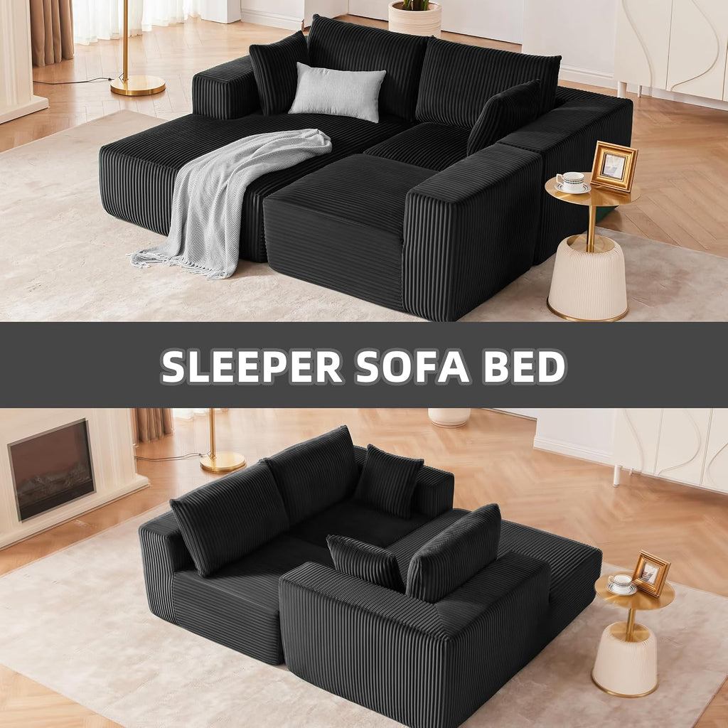 108' Modular Sectional Sofa, Cloud Sectional Couch with Deep Seat, Upholstered Boneless Couches for Living Room Bedroom, Modern Modular L-Shape Sofa Couch with Chaise (Left Facing Chaise, Black)