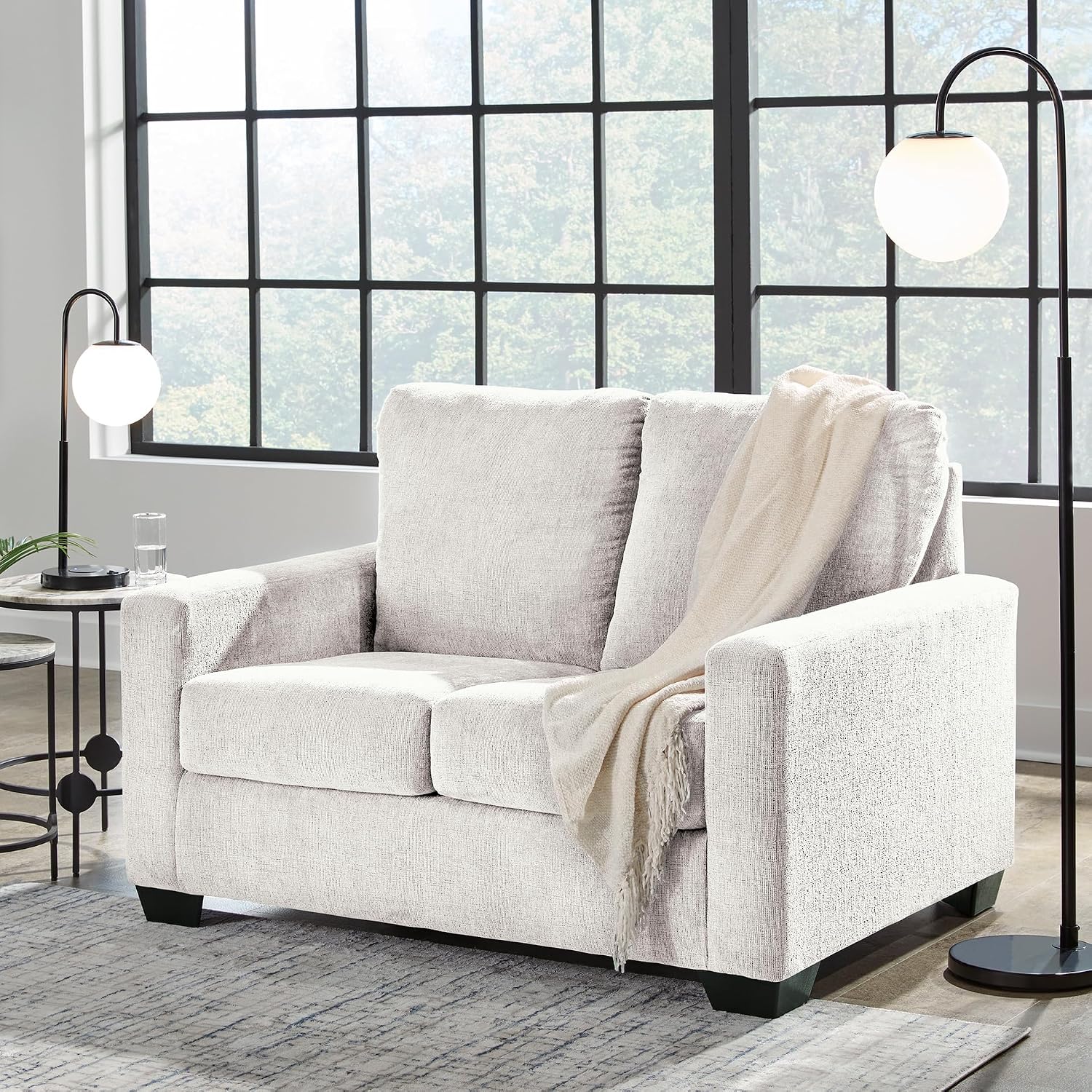 Signature Design by Ashley Rannis Coastal 2-in-1 Sofa Sleeper with Folding Gel Memory Foam Mattress, Twin, White