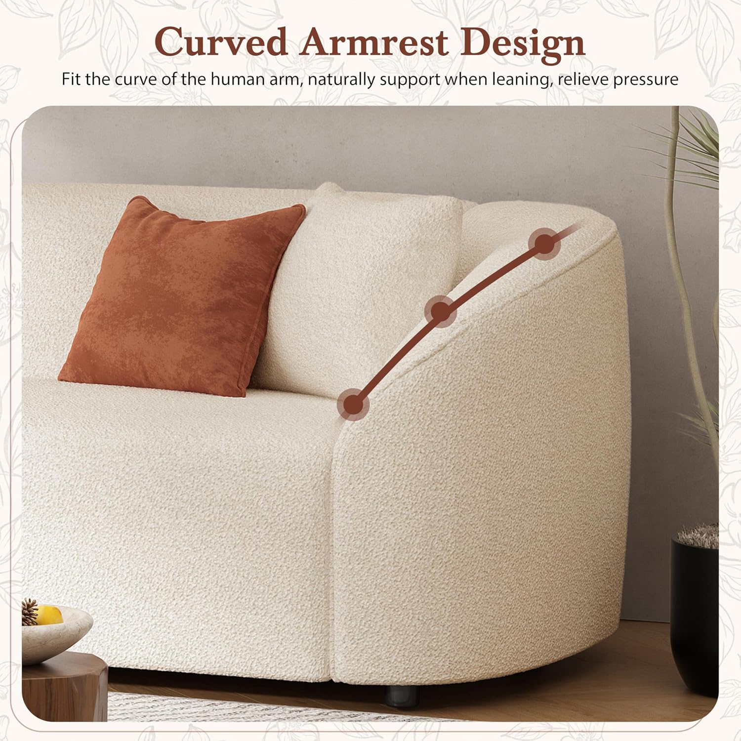 Christopher Knight Home Sabbo 87.50' Boucle Upholstered Couch, Oversized 2 Seater Sofa, Curved Soft Seating Lounge Sofa Chair, Cozy Loveseat with Armrest, Reading Sofa for Living Room Home Rest, Beige