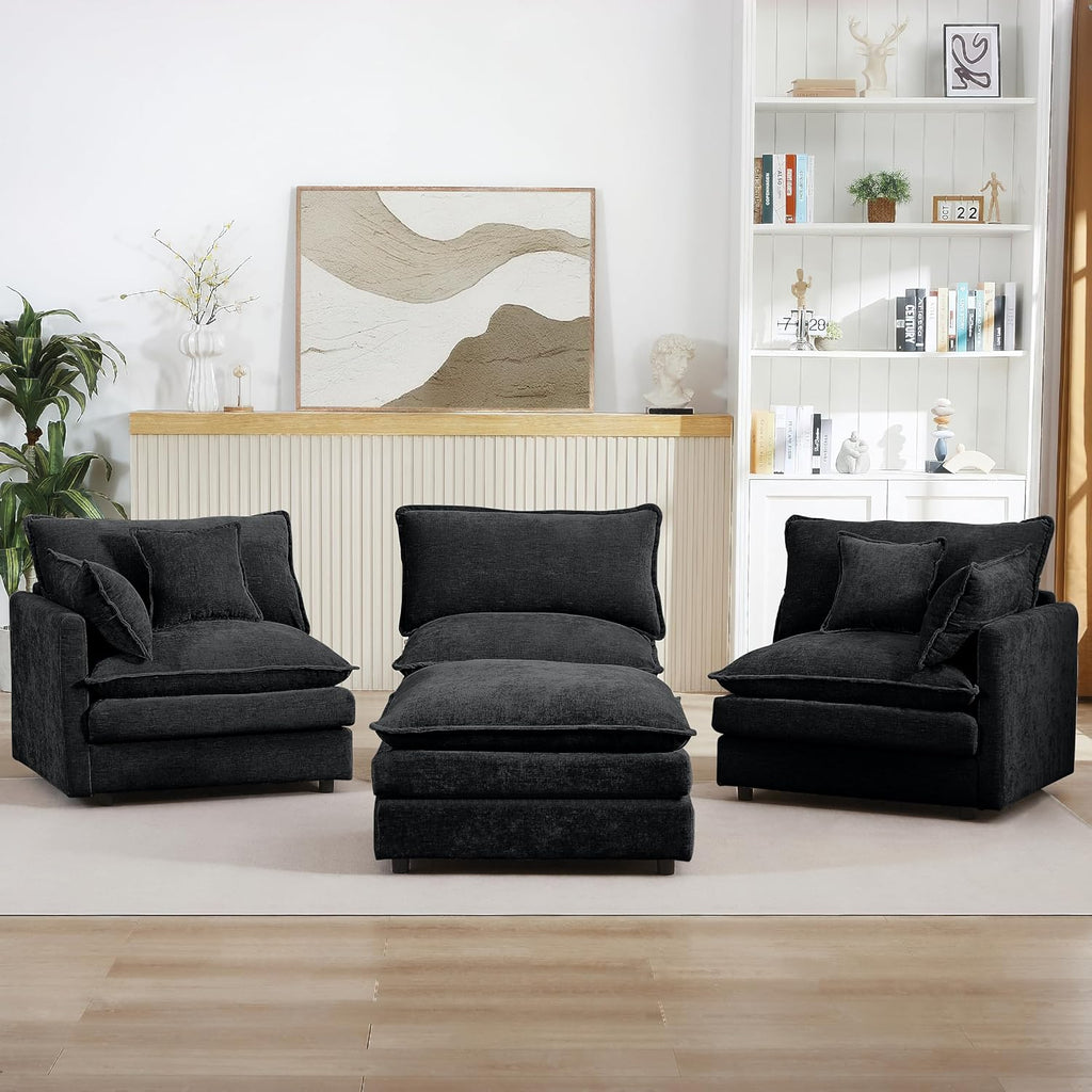 Harper & Bright Designs 105' W Modular L-Shaped Sectional Sofa with Removable Ottoman, 3-Seater Configurable Layout, Black