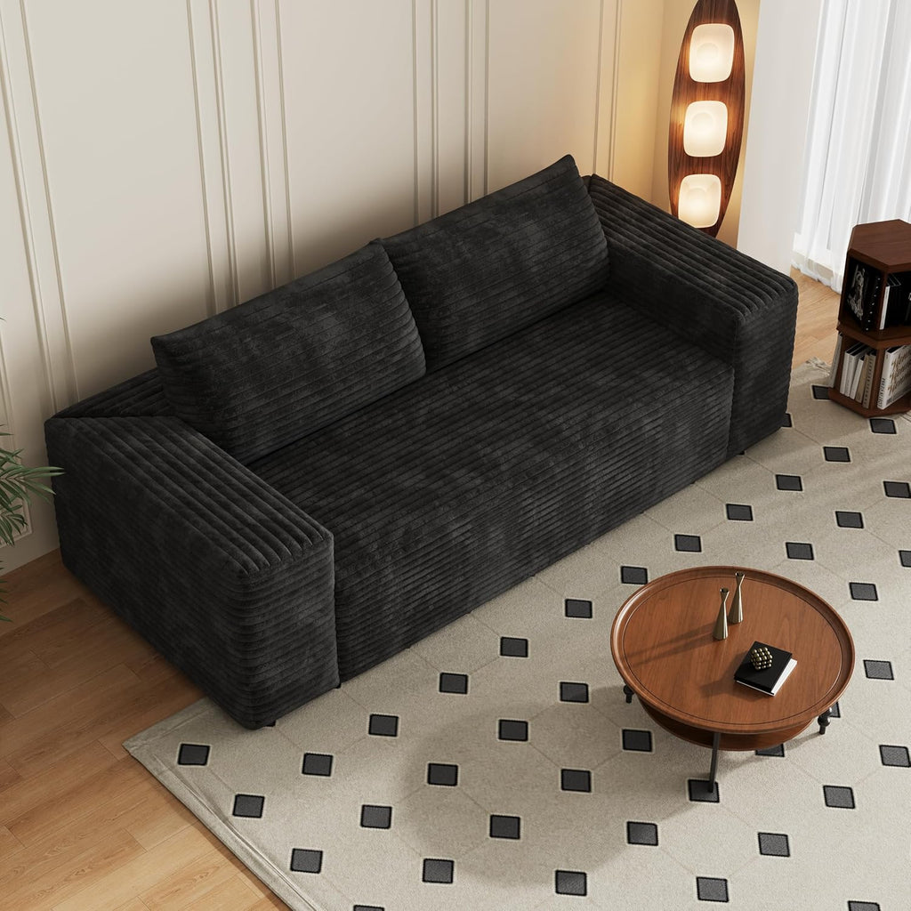 Eafurn Memory Foam Boneless Loveseat Sofa Couch, 3-Seater Upholstered Sofa with Corduroy Fabric and Wider Armrest, No Assembly Sofa for Living Room, Bedroom & Apartment | Sturdiness, Breathable material, Sofa in A Box