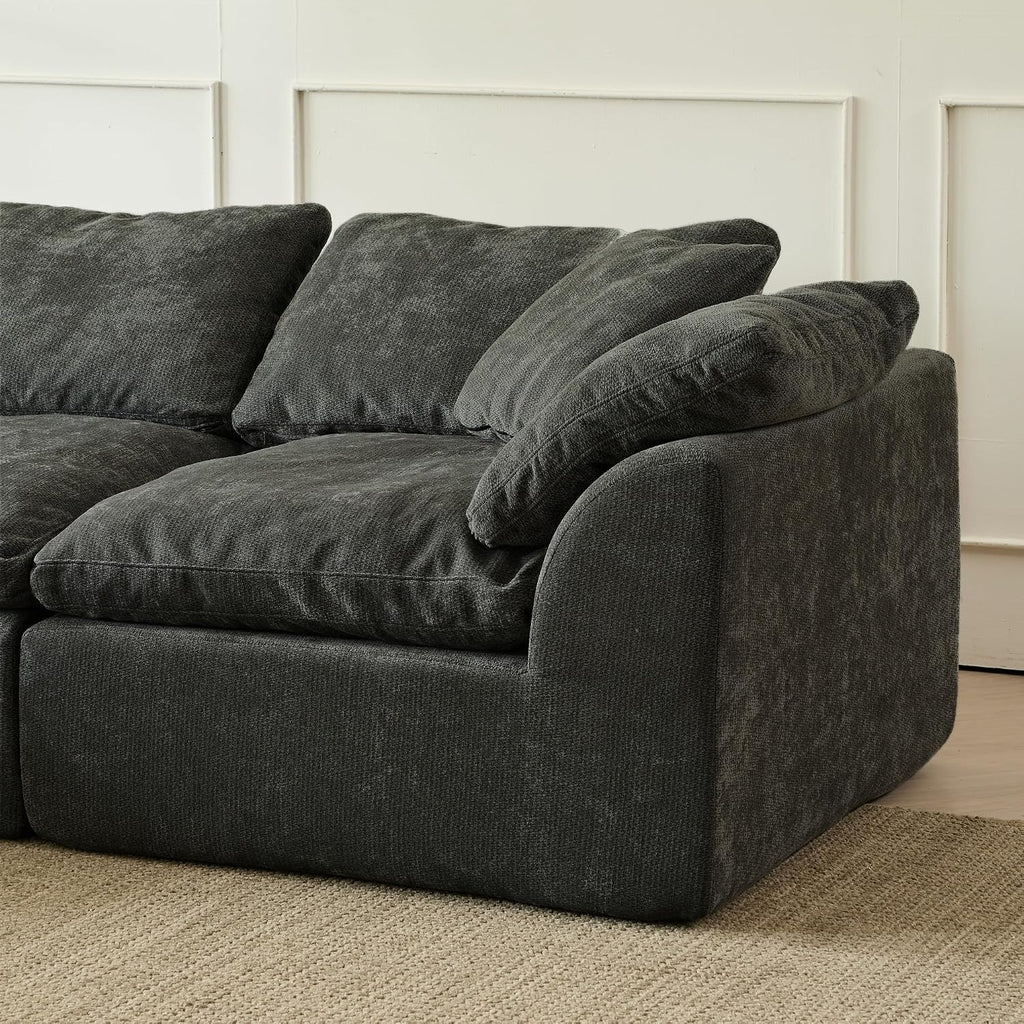 109' Cloud Sectional Couches for Living Room, Convertible L-Shape Boneless Couch with Ottoman, 3 Seater Compression Sofa Bed Modular Sectional Sofa (Black)