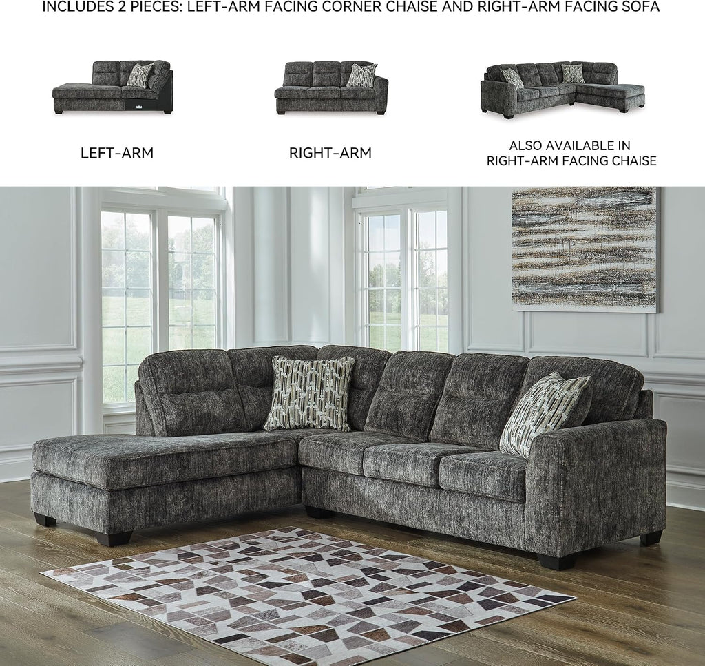 Signature Design by Ashley Lonoke Casual Left-Arm Facing 2-Piece Sectional with Chaise, Loose Seat Cushions, Throw Pillows Included, Gray