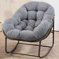 Oversized Papasan Rocking Chair - Outdoor Luxury Oversized Comfy Patio Chair Indoor Egg Royal Rattan Rocking Chair with Cushion for Front Porch Lounge Lawn Bedroom Living Room (Grey Teddy)