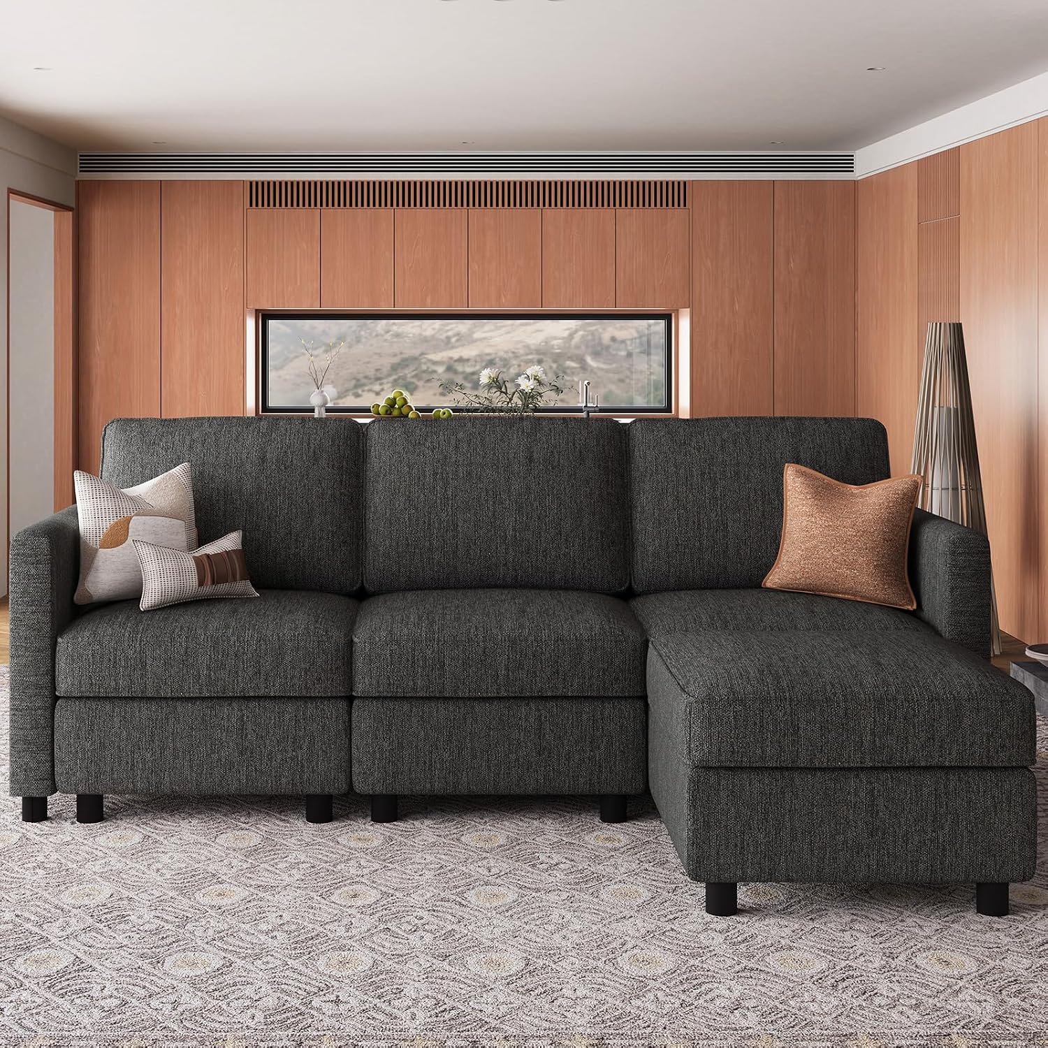 Belffin 84.3' 4 Seats L Shaped Couch Modular Sectional Sofa Washable Sectional Couches for Living Room Comfy Couches with Storage Seat Couch Sofas with Chaise,Dark Grey