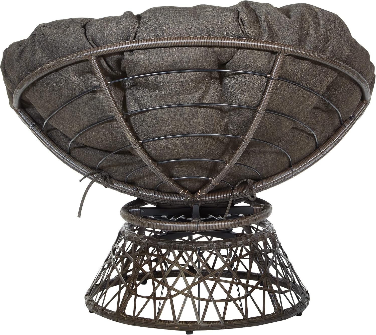 OSP Home Furnishings Wicker Papasan Chair with 360-Degree Swivel, Brown Frame with Brown Cushion