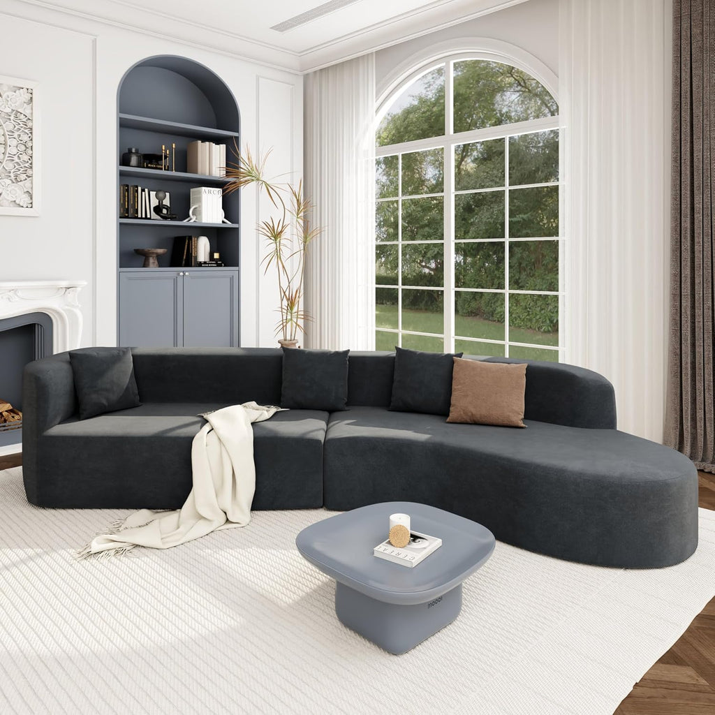Merax Modern Minimalist Large 2-Piece Sectional Curved Chenille Sofa with 3 Pillows and High-Density Foam for Luxurious Comfort and Seamless, for Living Room, Bedroom, Grey