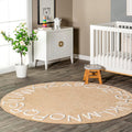 Nuloom SpinClean Collection Alphabet Tan/Ivory, 6' Round, Cotton, Soft and Plush, High Traffic, Stain Resistant, Easy Clean, Durable Washable Area Rug for Bedroom, Living Room, Dining, Entryway