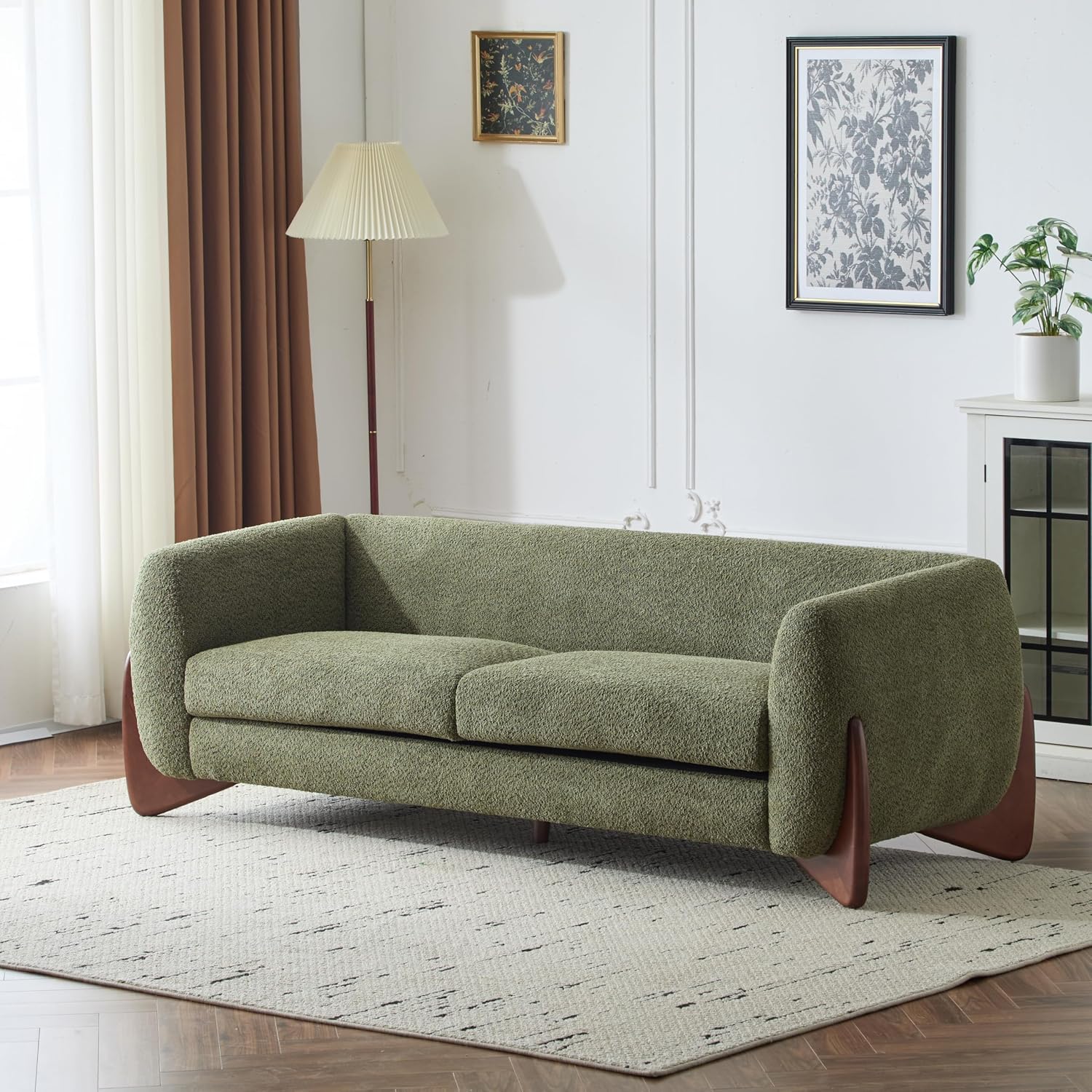 Christopher Knight Home Almab 82 Inches Sofa Couch, Cozy Boucle Upholstered 3-Seater Sofa, Wood Frame Couch, Comfy Couches for Living Room and Office, Modern Soft Plush Sofa, Olive Green