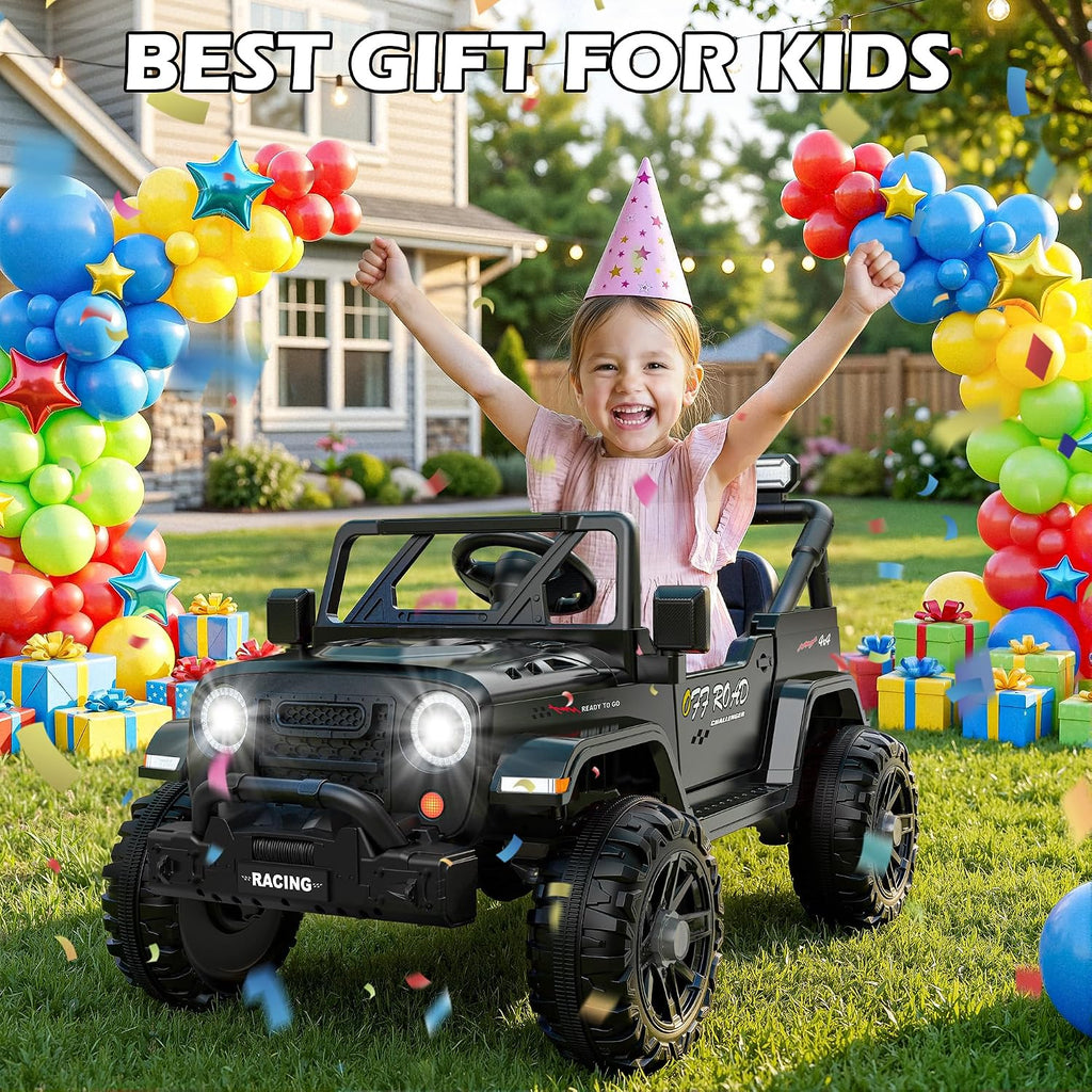 ARBELI 12V Ride On Truck Car with Remote Control, Kids Electric Vehicles with Bluetooth Music, Horn, 3 Speeds, 4 LED Lights, Soft Start, Ride on Toys for Toddler Boys & Girls (Black)