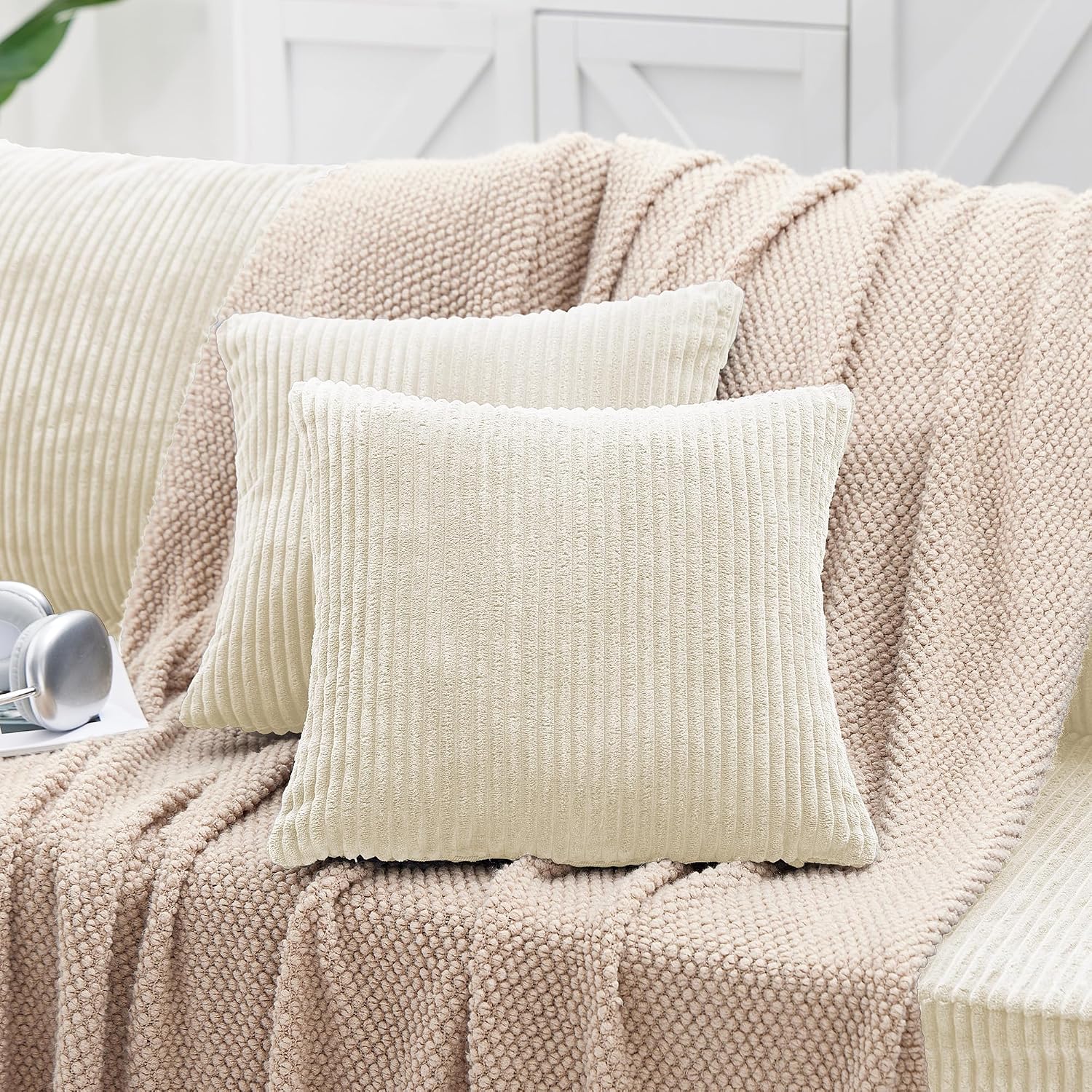 KINGYES Small Pillows Set of 2 for Sofa, Cloud Couch Small Cushions for Indoor Furniture, Beige