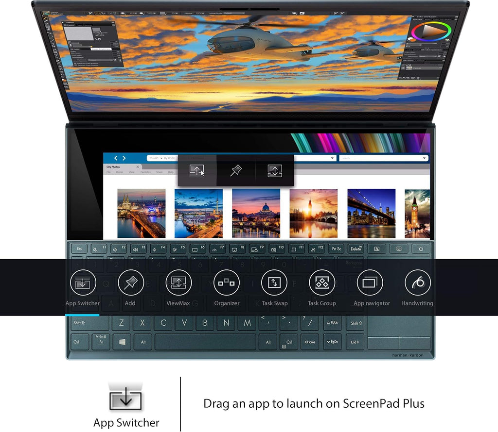 ASUS ZenBook Duo UX481 14' FHD NanoEdge Bezel Touch, Intel Core i7-10510U, 16GB RAM, 1TB PCIe SSD, GeForce MX250, Innovative ScreenPad Plus, Windows 10 Pro - UX481FL-XS74T, Celestial Blue