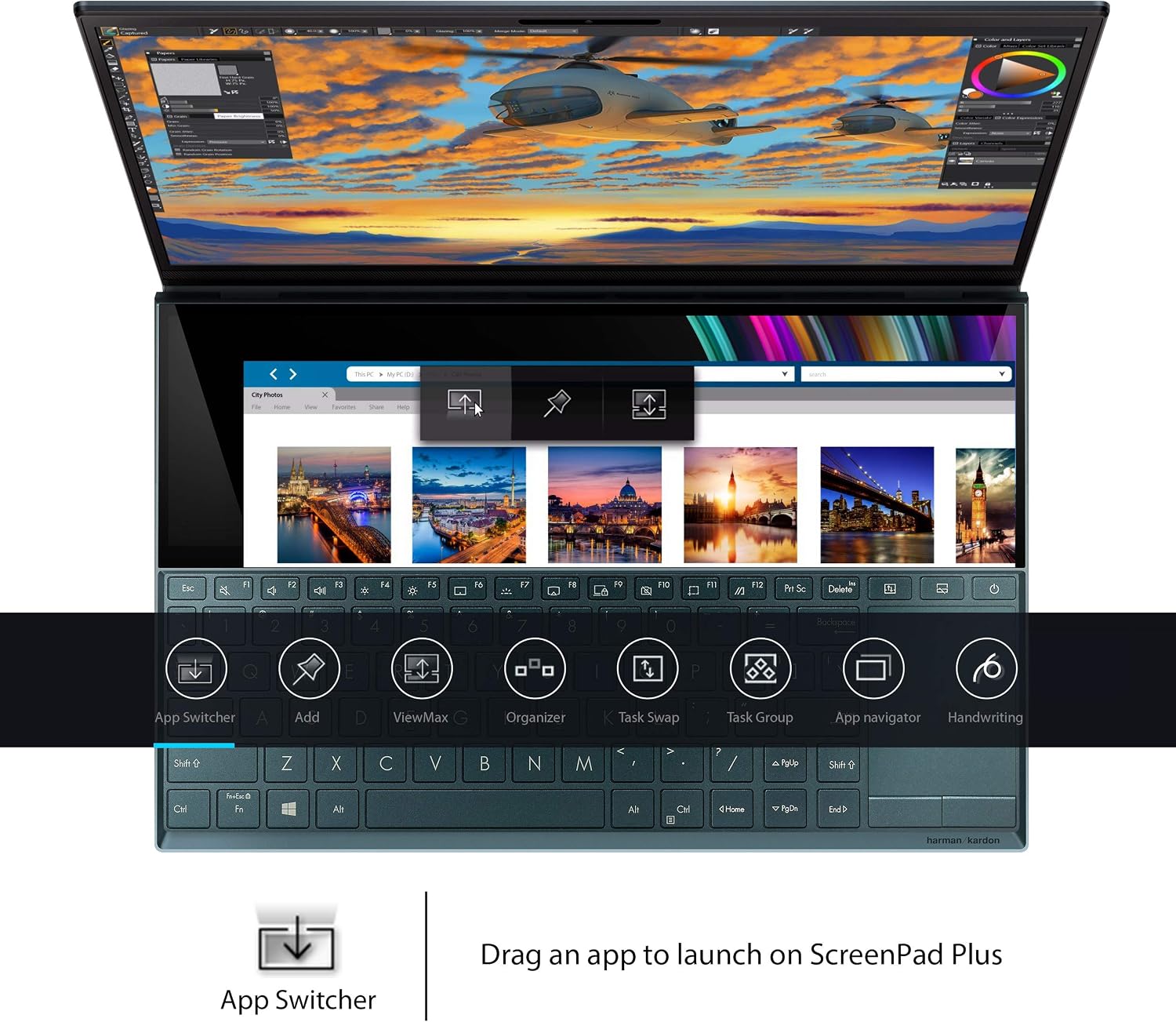 ASUS ZenBook Duo UX481 14' FHD NanoEdge Bezel Touch, Intel Core i7-10510U, 16GB RAM, 1TB PCIe SSD, GeForce MX250, Innovative ScreenPad Plus, Windows 10 Pro - UX481FL-XS74T, Celestial Blue