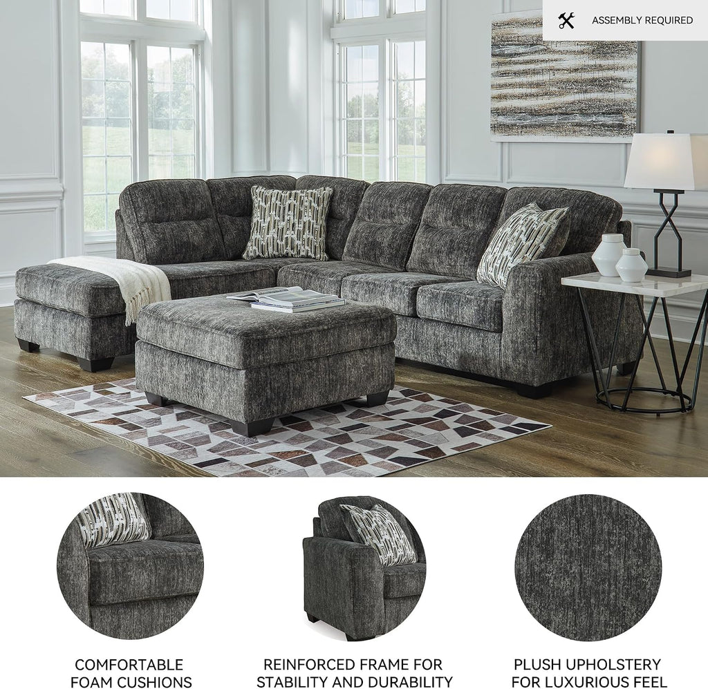 Signature Design by Ashley Lonoke Casual Left-Arm Facing 2-Piece Sectional with Chaise, Loose Seat Cushions, Throw Pillows Included, Gray