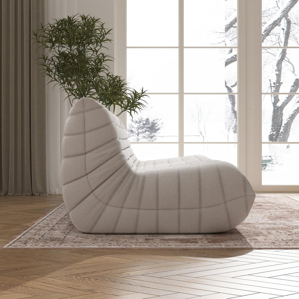 Big Bean Bag Chairs for Adults, 3 Seater Large Bean Bag Chair Sofa, Fireside Chair Lazy Sofa Chair with High Density Comfortable Foam, Modern Bean Bag for Living Room, Bedroom, Office (Beige)