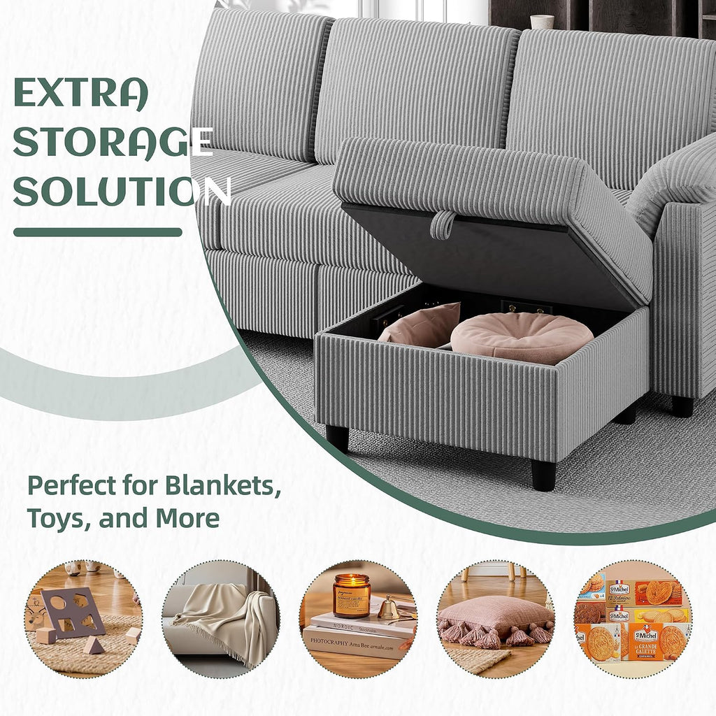 Vongrasig 79' Convertible Sectional Couch Sofa with Storage Ottoman, 3 Seat L Shaped Couch with Side Storage Pockage, Small Couches for Living Room, Apartment and Small Space (Light Grey)
