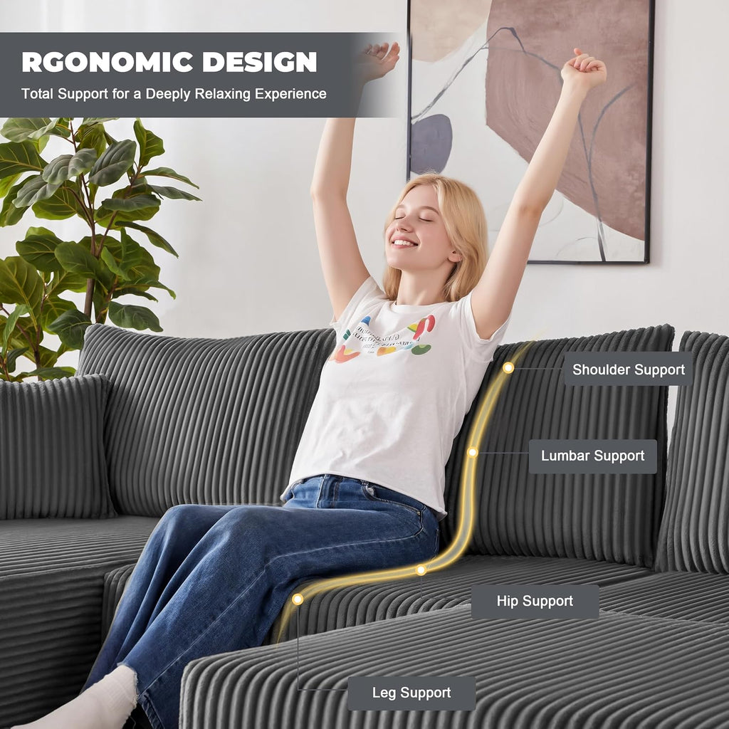 Weture 108' Modular Sectional Sofa, Cloud Sectional Couch with Deep Seat, Upholstered Boneless Couches for Living Room Bedroom, Modern Modular U-Shape Sofa Couch with Chaise, 5Seat, Gray