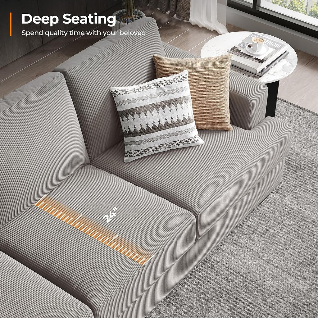 COPIAE 89 Inch Sofa with Extra Deep Seats Oversize, 3 Seater Sofa for Living Room, Modern Couch and Sofa, Comfy Armrests and Seats and Backrests, Easy Installation, Corduroy Fabric Light Grey