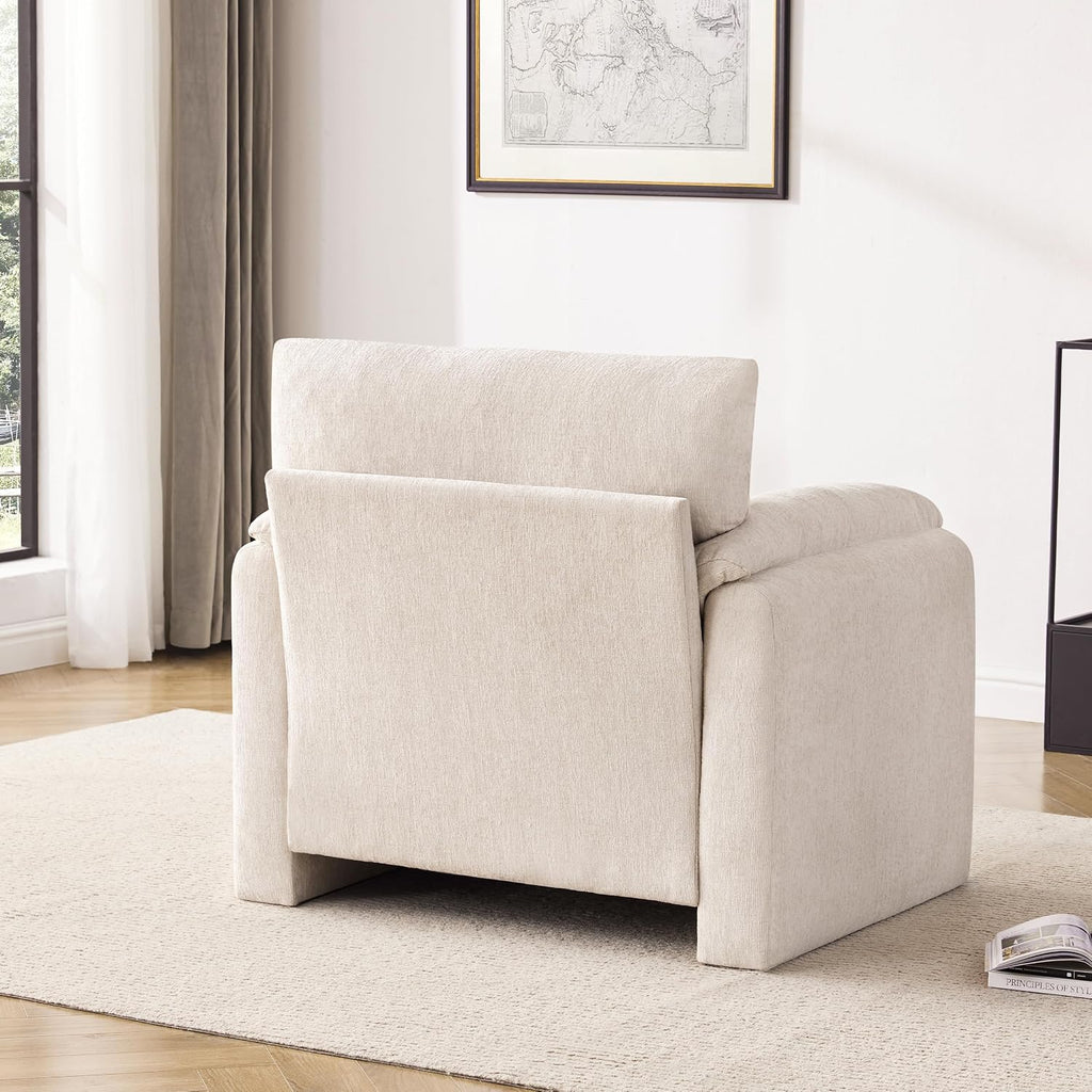 Howjoe Chenille Oversized Armchair, 38.6' Wide Accent Chairs for Living Room & Bedroom Modern Lounge Chair, Upholstered Mid-Century Reading Chair, Comfy Living Room Chair, Single Sofa Chair, Beige
