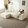 110' Cloud Sectional Couches for Living Room, Convertible L-Shape Boneless Couch with Ottoman, 3 Seater Compressed Sofa Bed Modular Sectional Sofa (Beige)