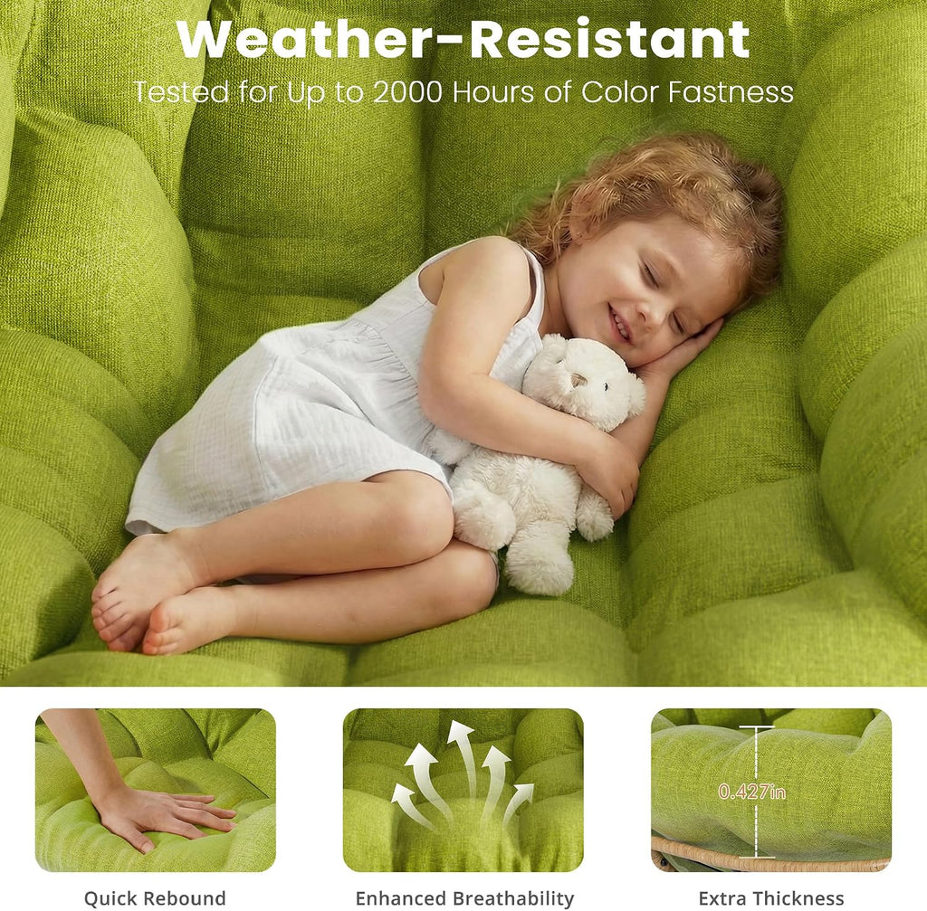 Easyego Oversized Papasan Rocking Chair Indoor Outdoor Use, Comfortable Wicker Rocker with Cozy Thicken Cushion for Deck, Balcony, Poolside, Lawn, Bedroom, Living Room, Green