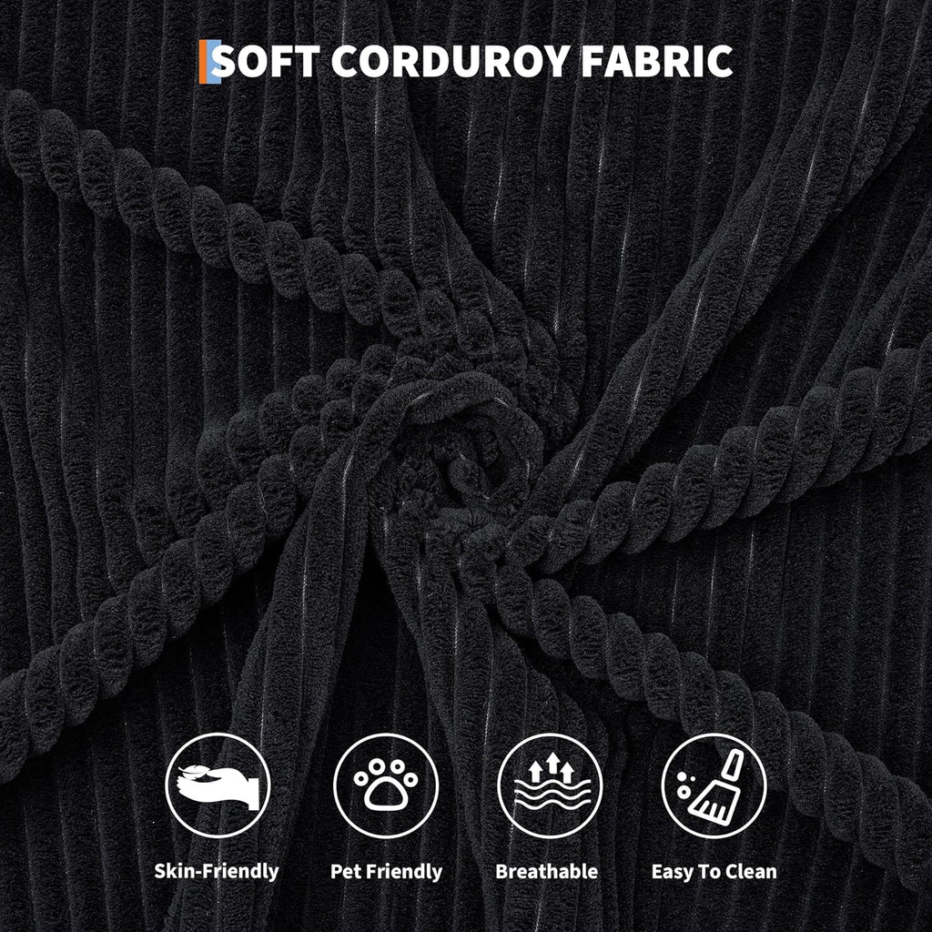 GarveeHome 79' Convertible Sleeper Sofa Bed Couch, 4-in-1 Boneless Corduroy Folding Sofa Bed with Pillow & Fixed-Shape, Floor Mattress Couch Loveseat for Living Room Apartments - No Assembly, Black