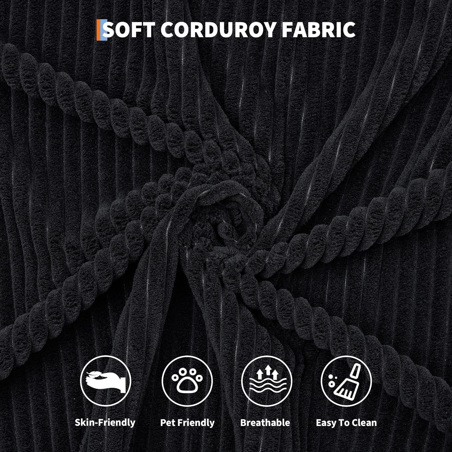 GarveeHome 79' Convertible Sleeper Sofa Bed Couch, 4-in-1 Boneless Corduroy Folding Sofa Bed with Pillow & Fixed-Shape, Floor Mattress Couch Loveseat for Living Room Apartments - No Assembly, Black