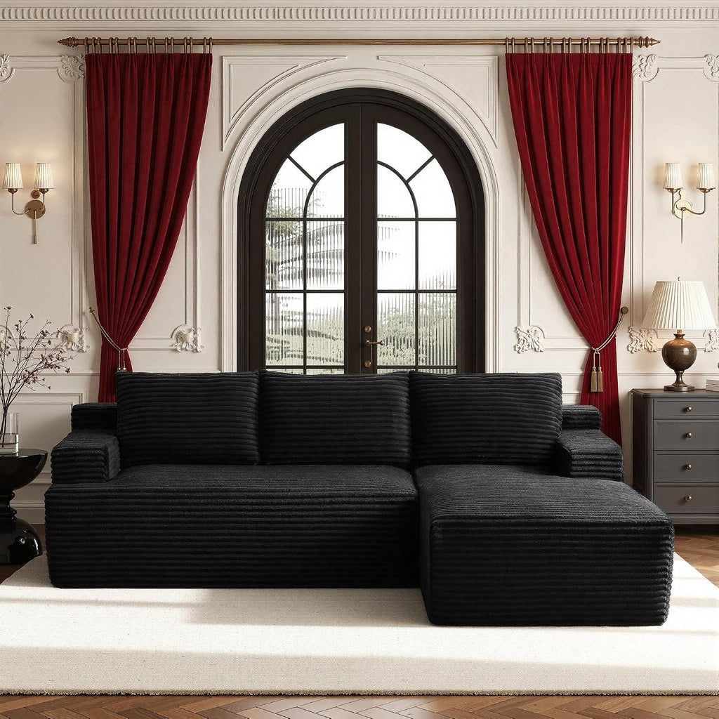 96''Sectional Couches for Living Room,Modern Modular Sectional Sofa,Upholstered Boneless Couch Comfy Cloud Couch with L Shaped Chaise (Black, 96''W Right Facing Chaise)
