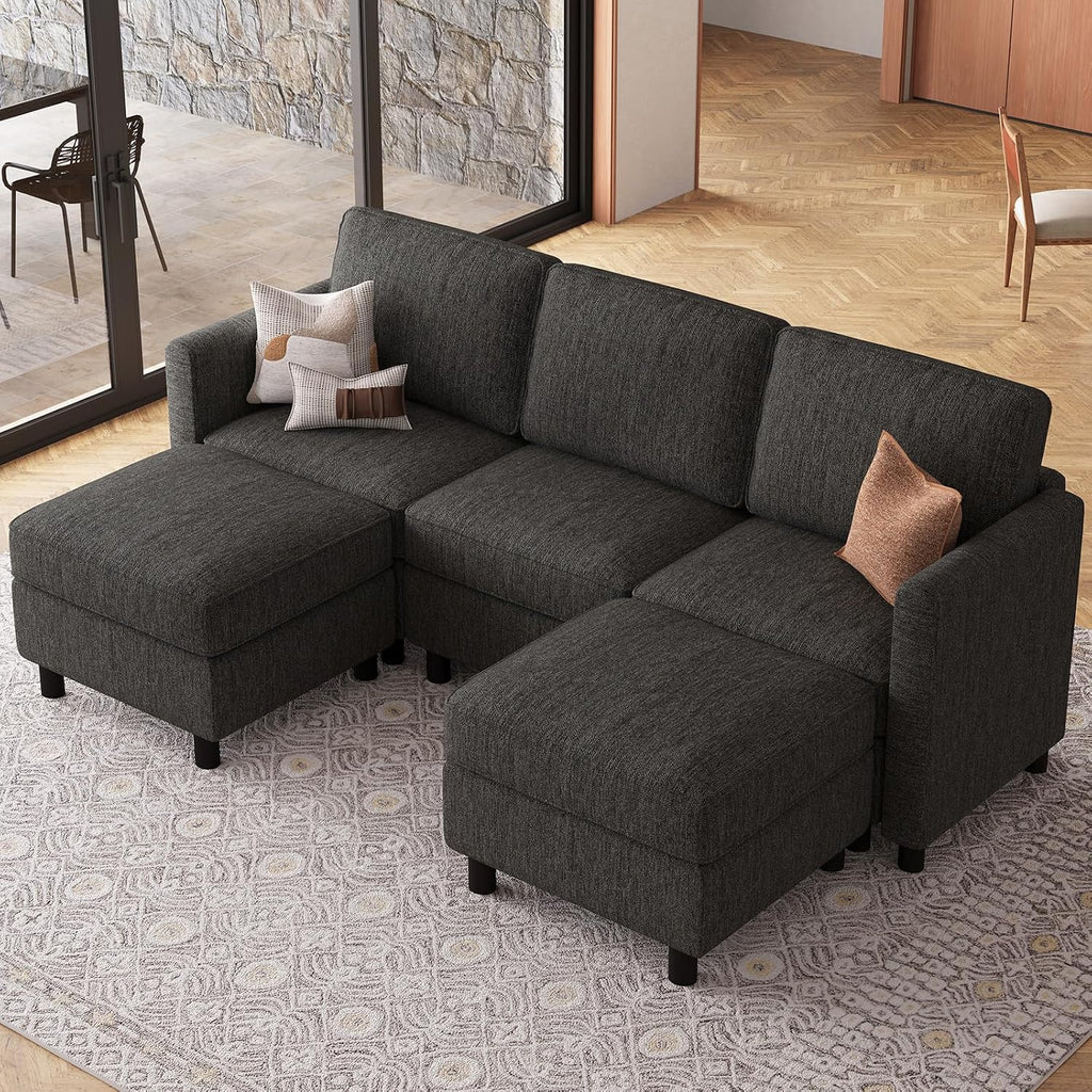 Belffin 84.3' 5 Seats U Shaped Couch Modular Sectional Sofa Washable Sectional Couches for Living Room Comfy Couches with Storage Seat Couch Sofas with Chaise,Dark Grey