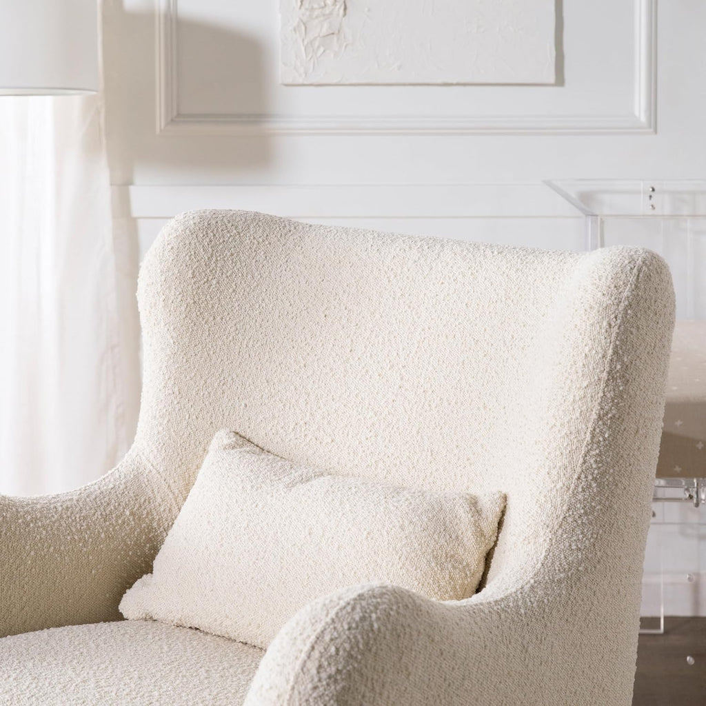 Nursery Works Solstice Swivel Glider in Ivory Boucle with Ivory Wood Base, Greenguard Gold Certified and CertiPUR-US® Certified