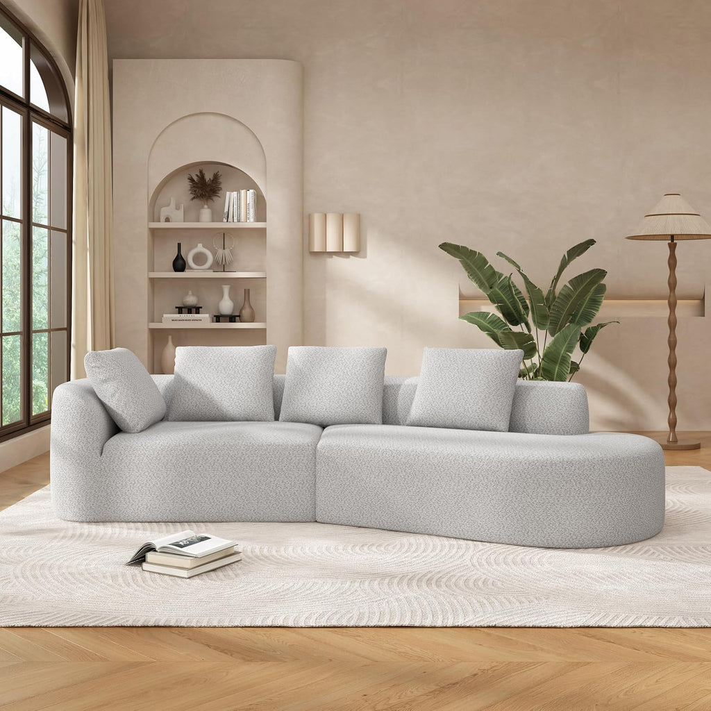 Christopher Knight Home Randa 116' Upholstered Sectional Sofa, 5-Seater Oversized Chair Cloud Couch, Fully Assembled Long Sofa Chaise Lounge, Fully Assembled, White Gray