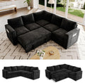 83.5' Sectional Sleeper Sofa with Pull Out Couch, Modern 5 Seat L Shaped Modular Couch, Sectionals Modular Sofa with Storage, Comfy Sectional Couches for Living Room & Apartment, Black