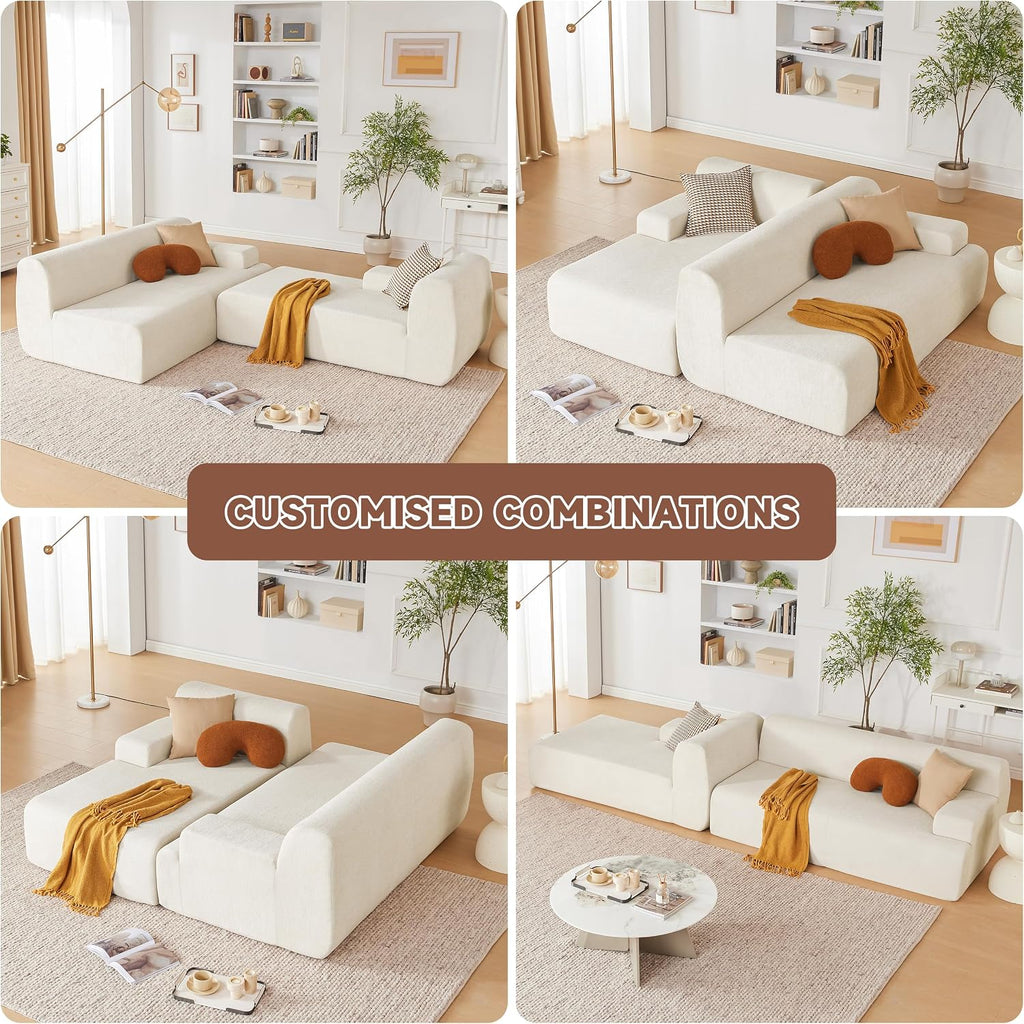 Huatean Home 107' Modular Sectional Sofa, Boneless Couch Sponge Sofa for Living Room, High Density Sponges Cloud Couch,Modular L-Shape Sofa with Chaise, (Beige)