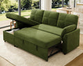 AMEILIFE Sofa Bed, Sleeper Sofa with Storage Chaise, Convertible Sofa Bed with Pull Out Couch, l Shaped Couch for Living Room-Green Linen