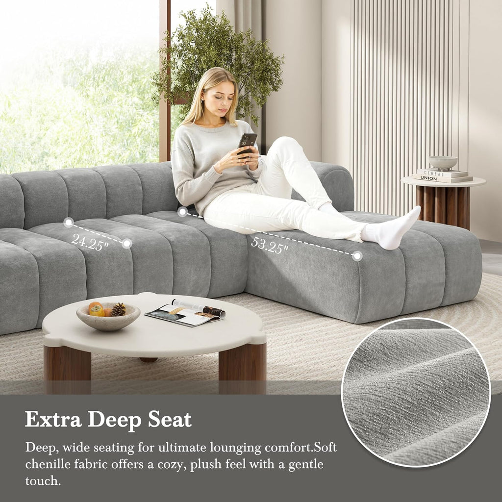 Christopher Knight Home Mania 122' Modular L-Shape Sofa Couch with Chaise Lounge, Modern Sectional Sofa Set for Living Room, Boucle Fabric Upholstered Cloud Couch with Deep Seat, Gray