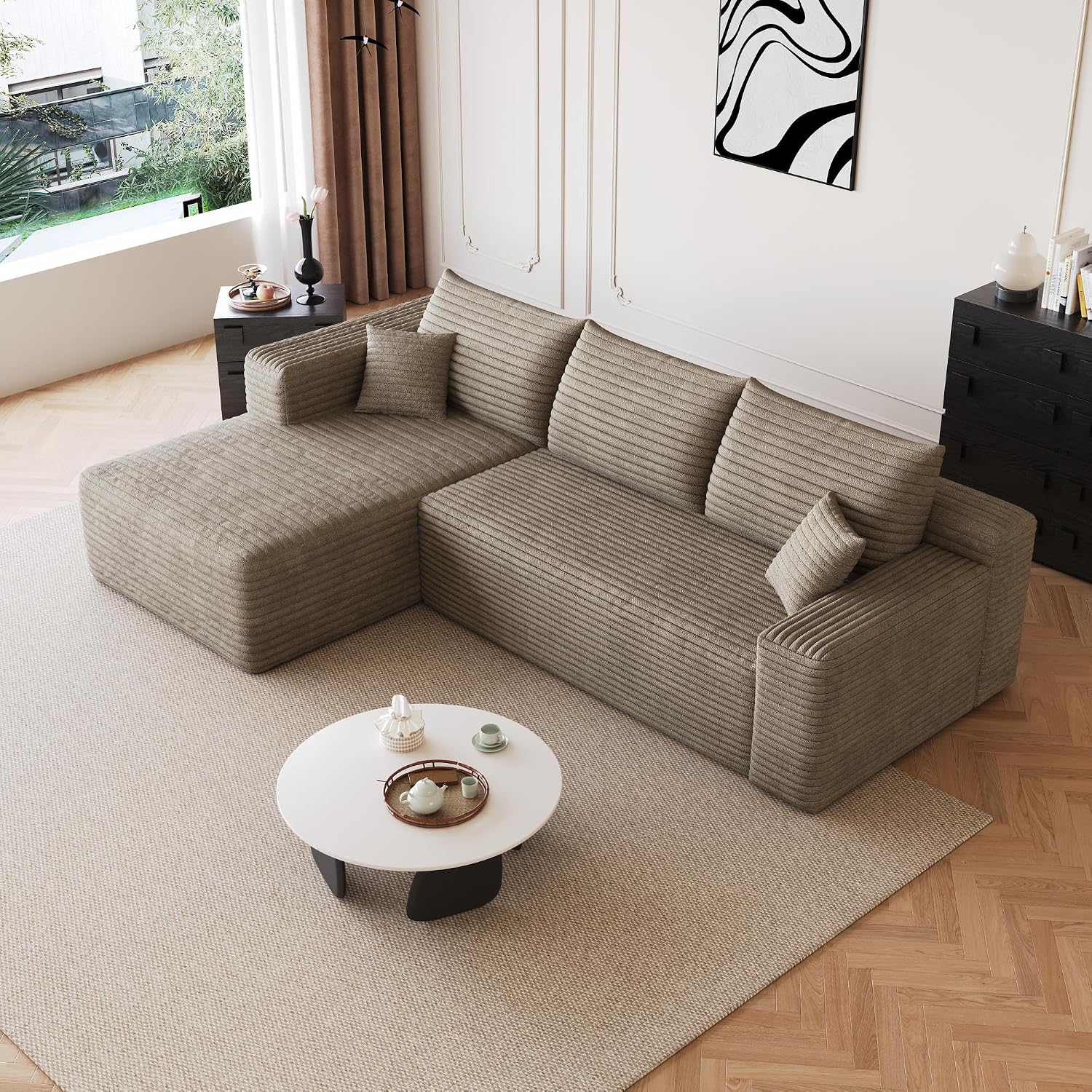 AUGOP 96' Sectional Couches for Living Room Modern Modular Sofa with L-Shape Couchs Upholstered Boneless Couch Deep Seat Sectional Couch with Chaise (Camel, 96' Left Facing Chaise+2Seaters)