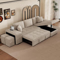 104.5 inch Reversible Sleeper Sectional Sofa with Pull Out Bed , Convertible L Shaped Sectional Couch with Storage Chaise and 2 Stools , Tufted Upholstered Pullout Sofa Bed for Living Room Apartment
