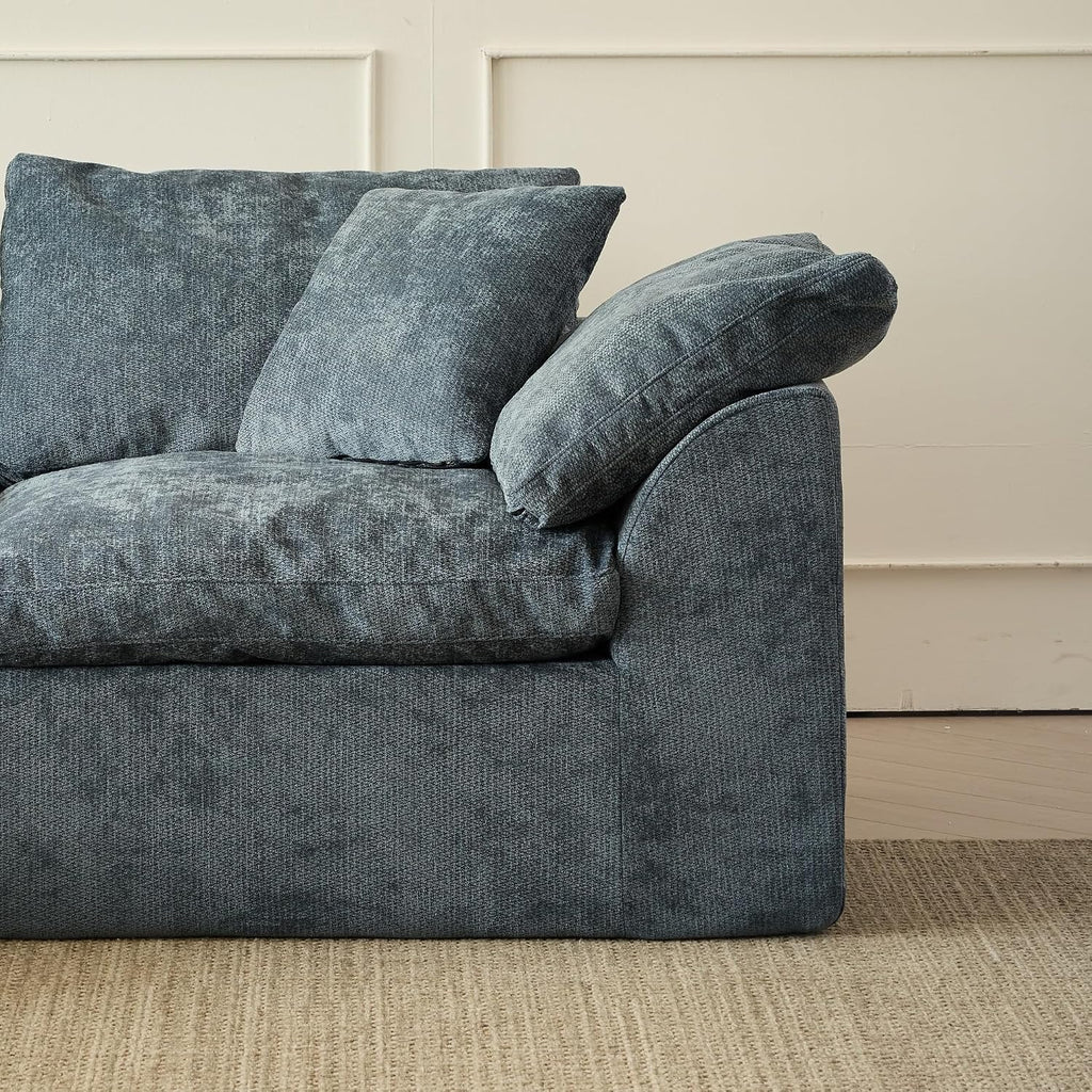 109' Modern Cloud Couches for Living Room, Deep Seat Convertible L-Shape Boneless Couch with Ottoman, Oversized Comfy 3-Seater Couch Chenille Fabric Compressed Sofa Modular Sectional Sofa, (Blue)