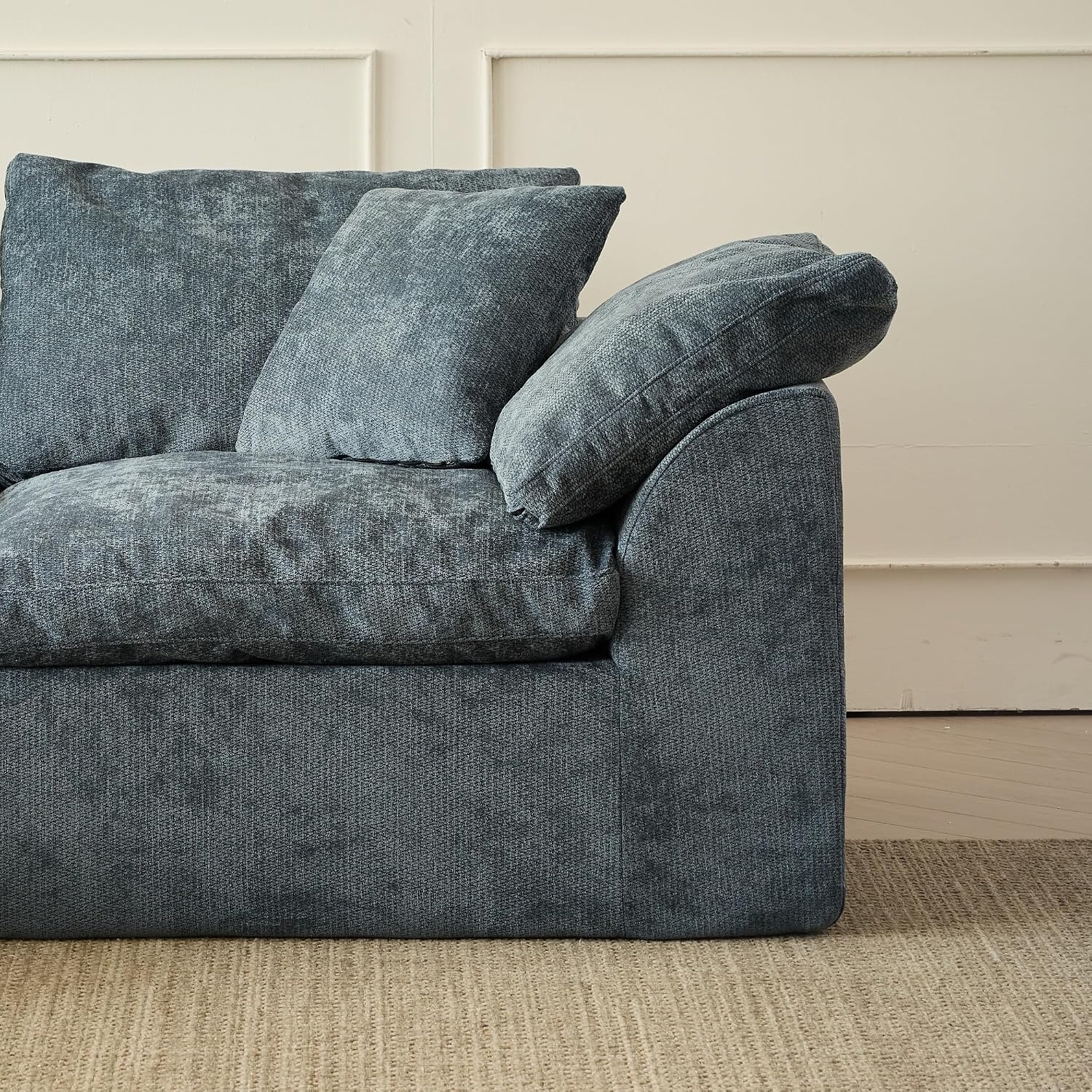 109' Modern Cloud Couches for Living Room, Deep Seat Convertible L-Shape Boneless Couch with Ottoman, Oversized Comfy 3-Seater Couch Chenille Fabric Compressed Sofa Modular Sectional Sofa, (Blue)