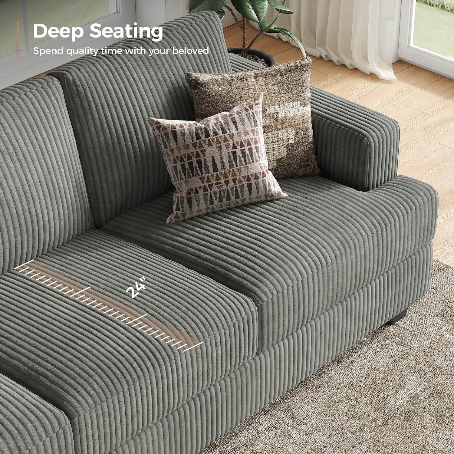 COPIAE 89 Inch Sofa with Extra Deep Seats Oversize, 3 Seater Sofa for Living Room, Modern Couch and Sofa, Comfy Armrests and Seats and Backrests, Easy Installation,Wide Corduroy Fabric Dark Grey