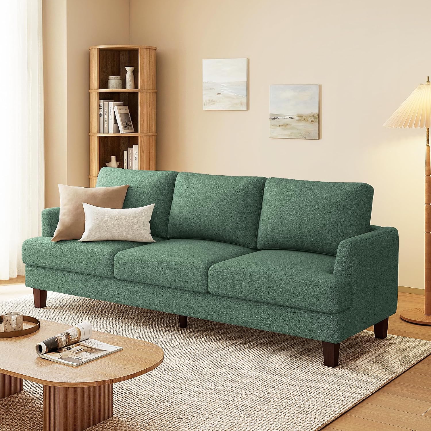 Gericco Mid Century Modern Couches for Living Room, 89' Comfy Green Couch Sofa with 3-Seater Deep Seats, Upholstered Sofas for Living Room, Office Apartment, Bedroom